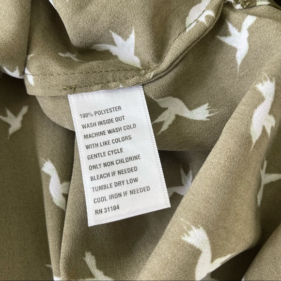 Kaari Blue Olive Blouse w/Bird Print XL - Picture 5 of 6